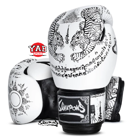 Gants de boxe 8 WEAPONS, Sak Yant Tigers, blanc-noir